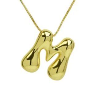 14k Gold Plated Chunky Balloon Bubble Initial Charm Pendant Necklace - Letter M
